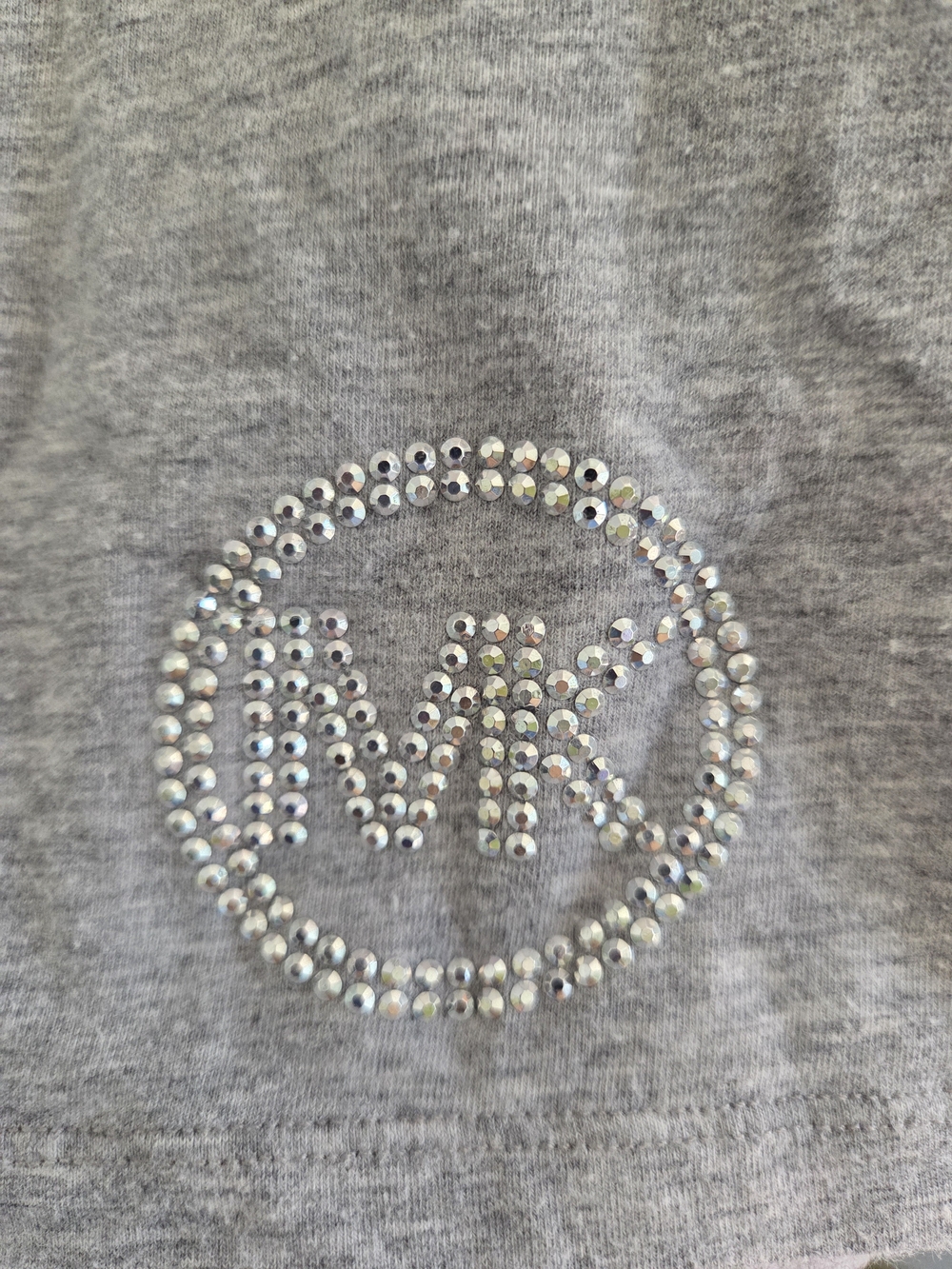 MICHAEL KORS Heather Gray Rhinestone Bling MK Logo T-Shirt - Size L - Picture 2 of 5